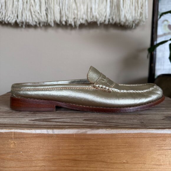 Weejuns by G.H. Bass & Co Metallic Gold Leather Penny Mule Loafer Size 8 - Picture 6 of 13
